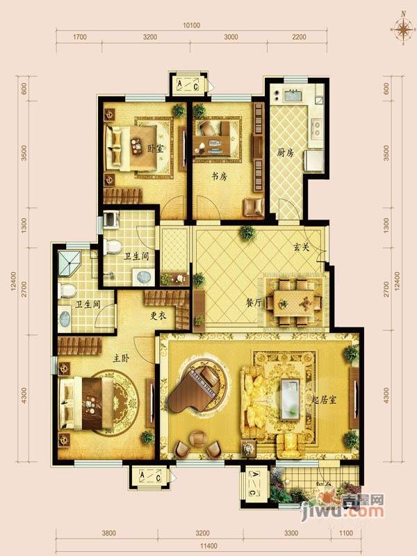 金地朗悦金地朗悦三期140平米c户型图3室2厅2卫1厨