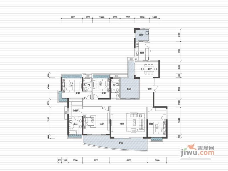 惠州中海水岸城花园k1户型图_首付金额_4室2厅2卫_268.0平米 吉屋网