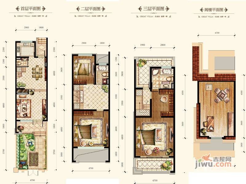 绿地国际花都绿地老街坊二期宽域别墅b户型4室3厅3卫1厨