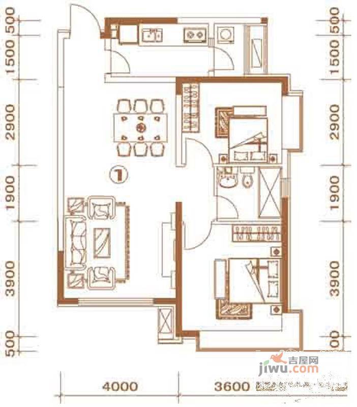 1平户型图|沈阳恒大绿洲2房2厅2卫户型图_于洪沈阳恒大绿洲