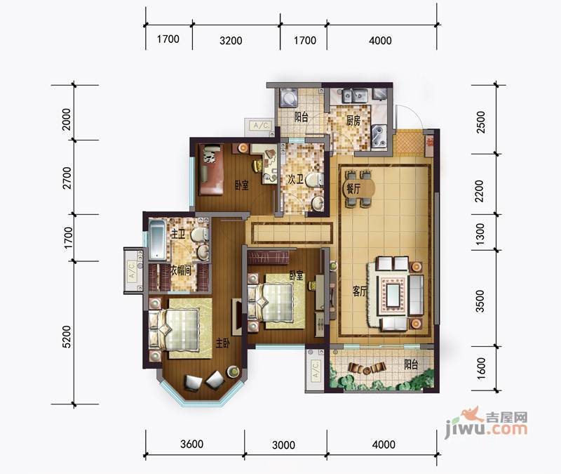 成都德商华府天骄c3户型图_首付金额_3室2厅2卫_81.0平米 吉屋网