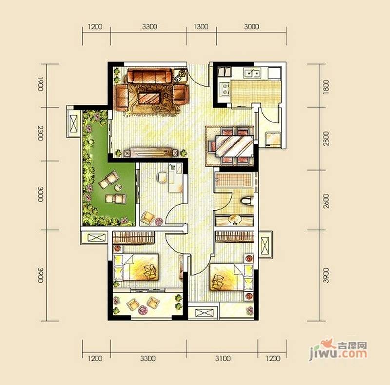 1户型3室2厅1卫1厨户型图|世茂花香首府3房2厅2卫户型图_世茂花香首府