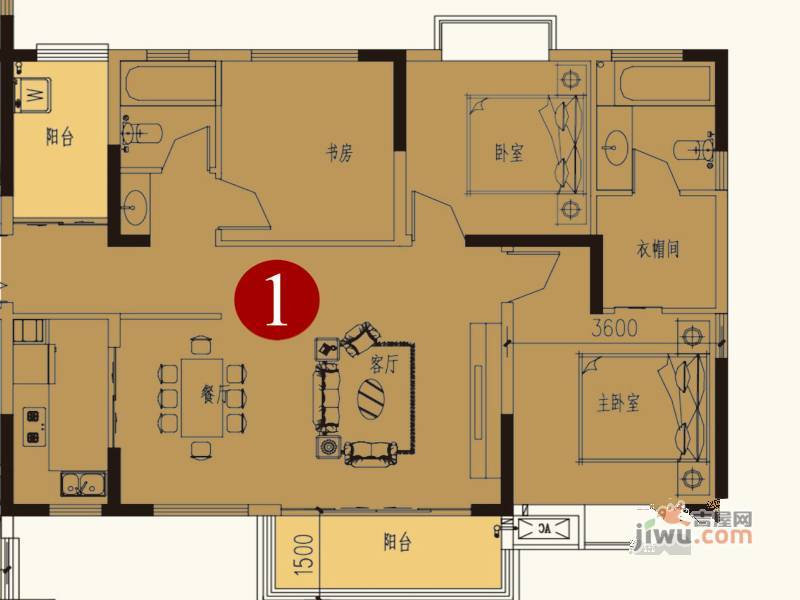 中铁·逸都国际51栋1号户型3室2厅2卫1厨