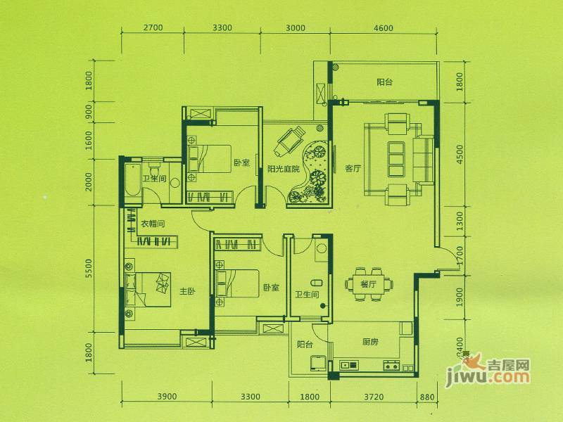 桂林彰泰城市1号-k1户型图_首付金额_3室2厅2卫_158.0平米 吉屋网