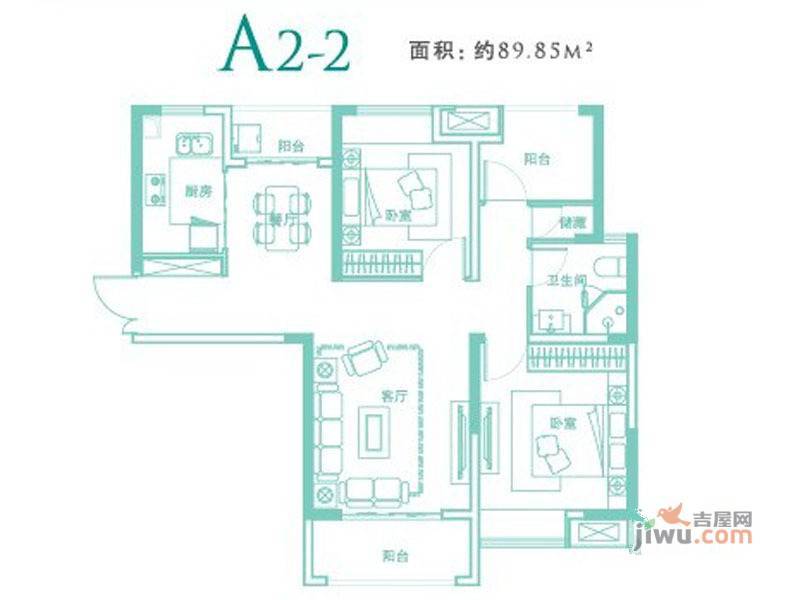 正弘中央公园正弘中央公园a2-2户型3室2厅1卫1厨