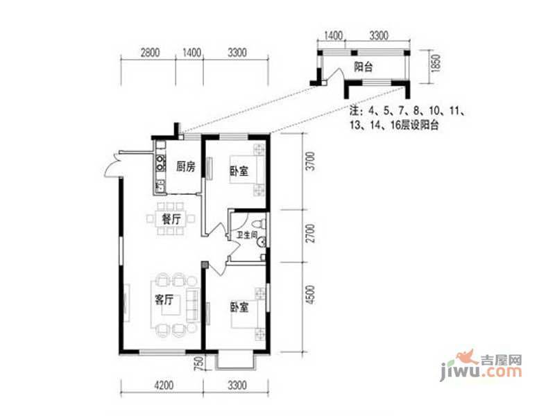 鞍钢田园户型图|鞍钢田园2房2厅2卫户型图_立山鞍钢