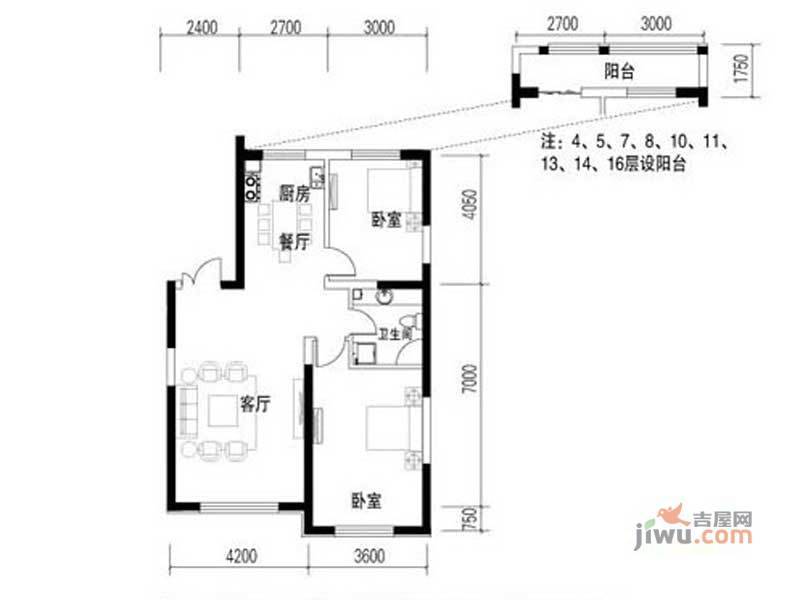 鞍山鞍钢田园s户型图_首付金额_2室2厅2卫_104.5平米 - 吉屋网