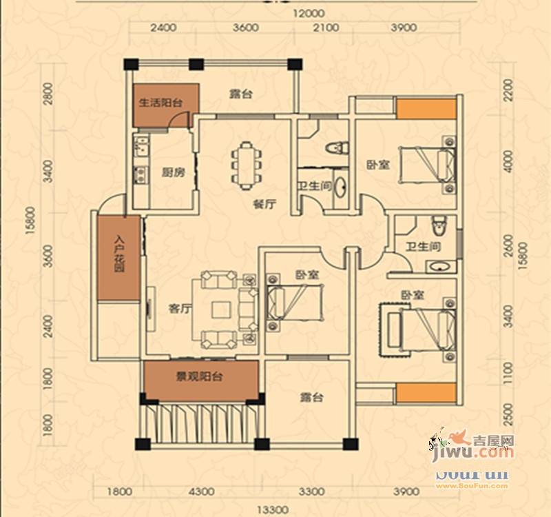 雅士林欣城y27栋05-06户型3室2厅2卫1厨