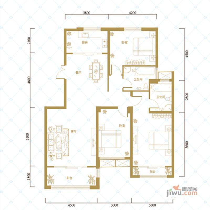 银川御景湖城a1户型图_首付金额_3室2厅2卫_112.0平米 吉屋网