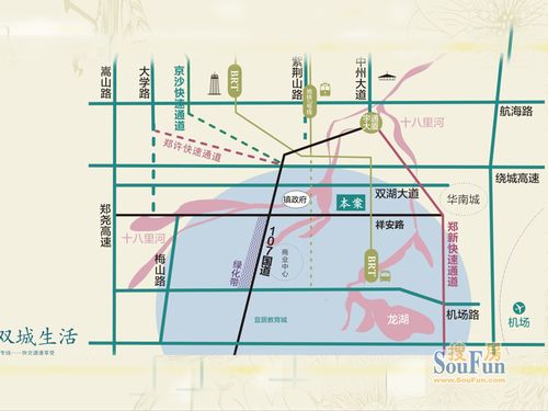 丰泽新苑交通图 绿化率:46% 售楼地址:郑州南龙湖107与泰山路交叉口