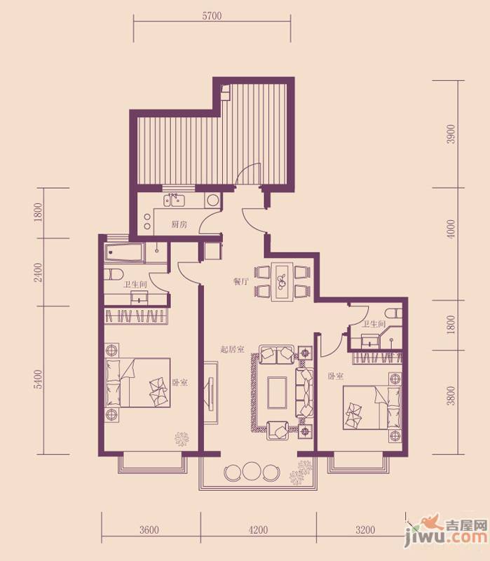 京东领秀城2室2厅1卫110㎡户型图