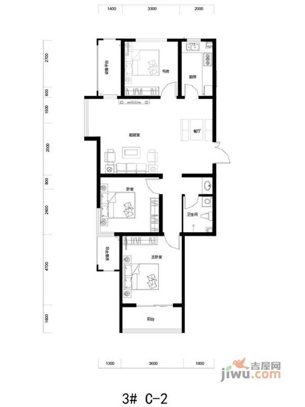 润鑫公园壹号3室2厅1卫户型图