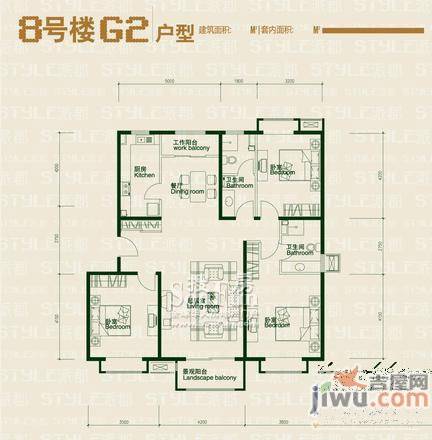 鸿坤理想城曦望山3室2厅2卫户型图