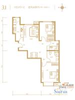 融科钧廷3室2厅1卫97㎡户型图