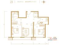 融科钧廷2室2厅1卫74㎡户型图