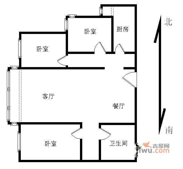 国瑞城3室2厅1卫户型图