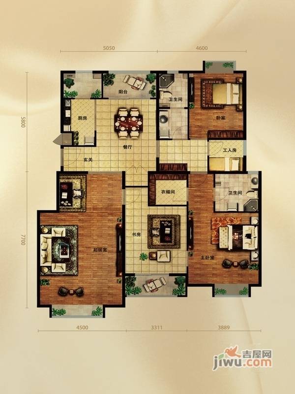 天恒乐活城3室2厅2卫150㎡户型图