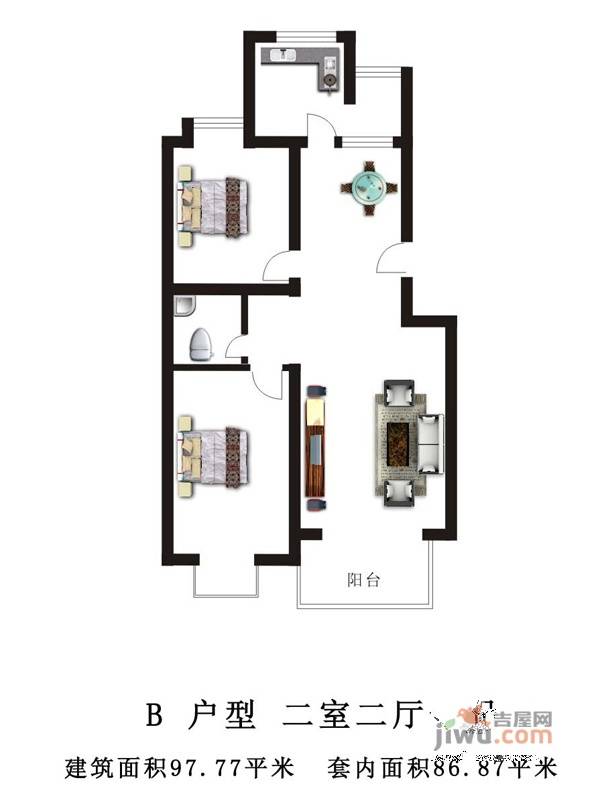 观湖华城2室2厅1卫97.8㎡户型图