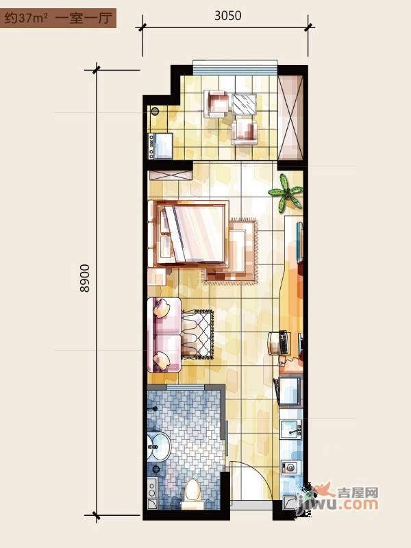 天鹅湖HOLI公馆1室1厅1卫37㎡户型图