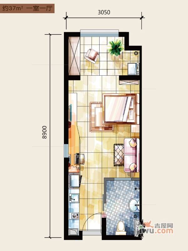 天鹅湖HOLI公馆1室1厅1卫37㎡户型图