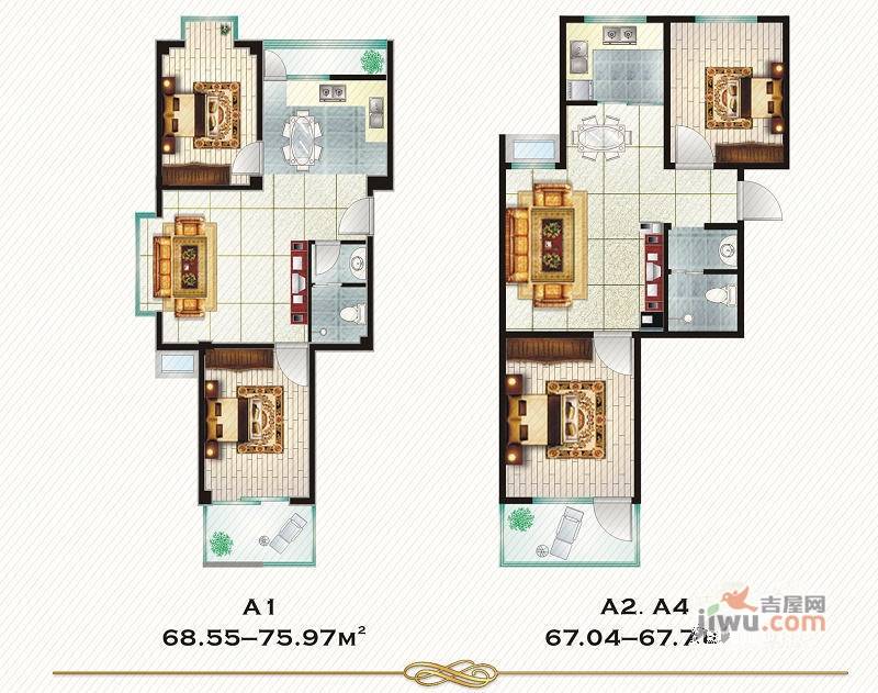 山海明圣2室2厅1卫68.5㎡户型图