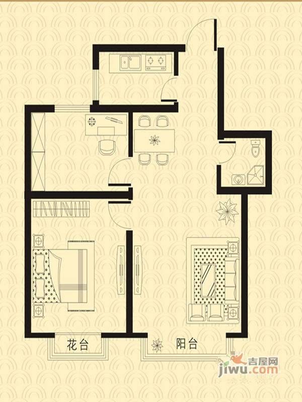 亚龙湾西山渡2室2厅1卫77.3㎡户型图