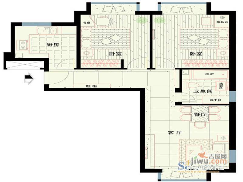 西路时代大厦2室1厅1卫79.3㎡户型图