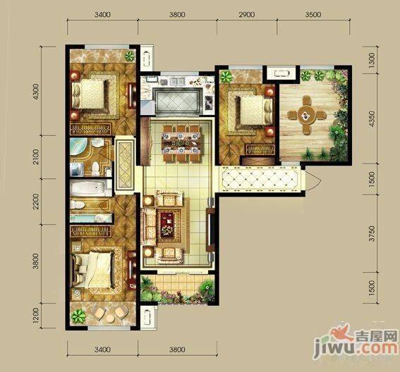 天鹅湖HOLI公馆3室2厅2卫140㎡户型图