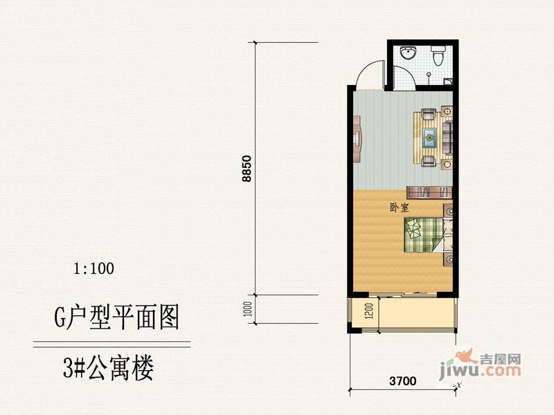 亚龙湾西山渡2室2厅1卫72㎡户型图