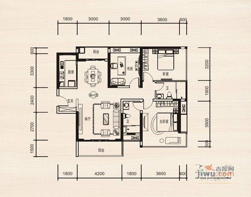 金地博登湖三期3室2厅2卫111㎡户型图