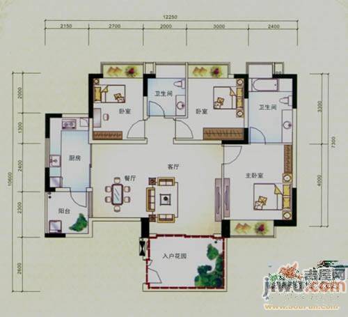 滨江花园3室2厅2卫116.9㎡户型图