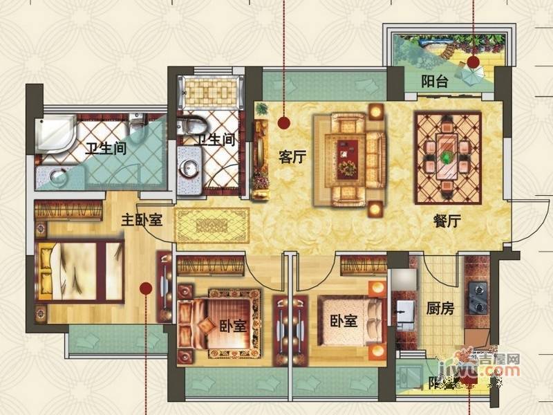 中熙松湖国际3室2厅0卫90㎡户型图