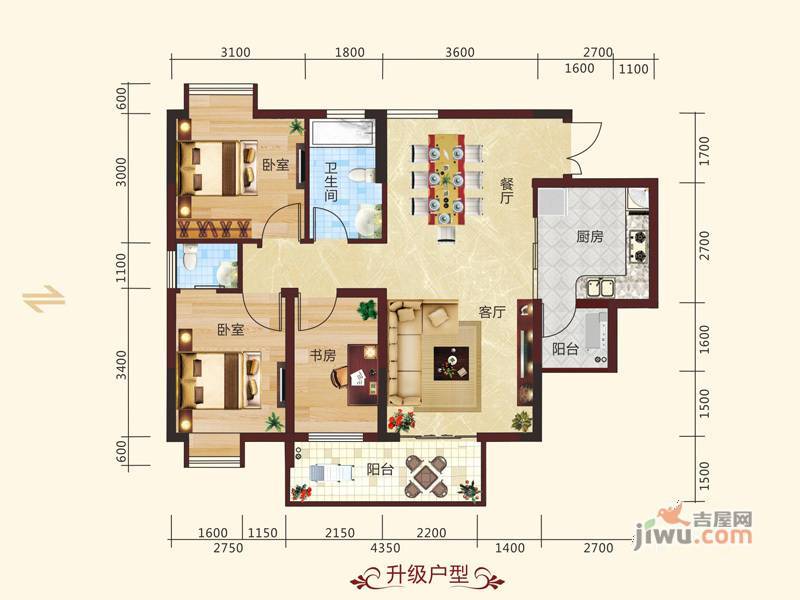 京仕柏豪庭3室2厅1卫98㎡户型图