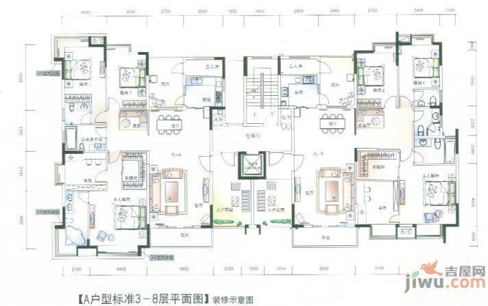 清华居2室2厅2卫98.7㎡户型图