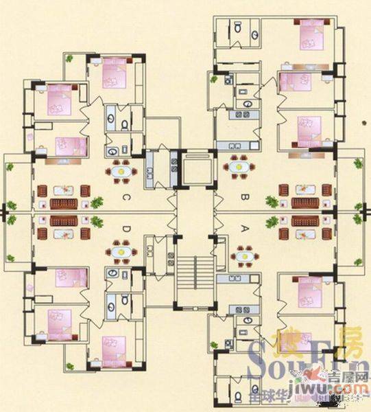 东田丽园五期4室2厅3卫290㎡户型图