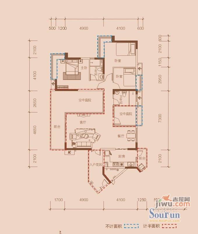 鹏达御西湖3室2厅2卫146㎡户型图