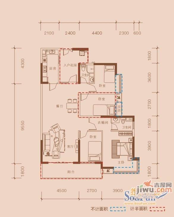 鹏达御西湖3室2厅2卫145㎡户型图