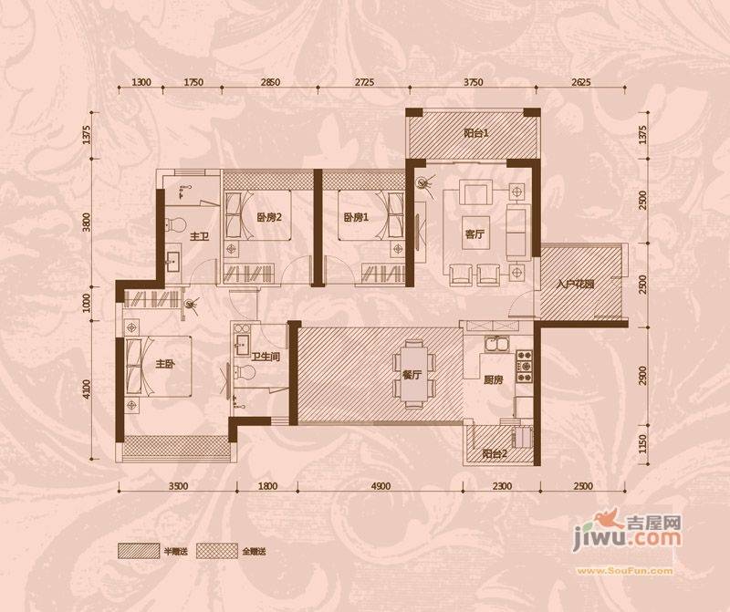 凯南莱弗城3室2厅2卫108.1㎡户型图