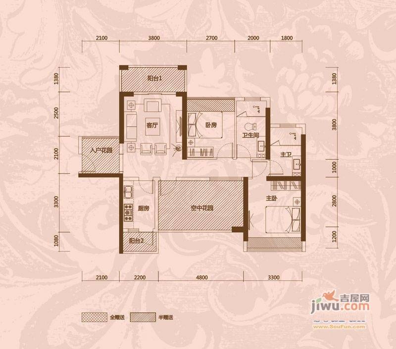 凯南莱弗城2室2厅2卫89.5㎡户型图