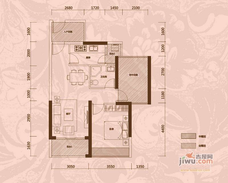 凯南莱弗城1室2厅1卫75㎡户型图