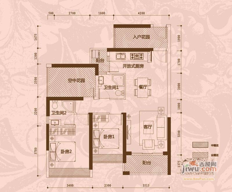 凯南莱弗城2室2厅2卫91.1㎡户型图