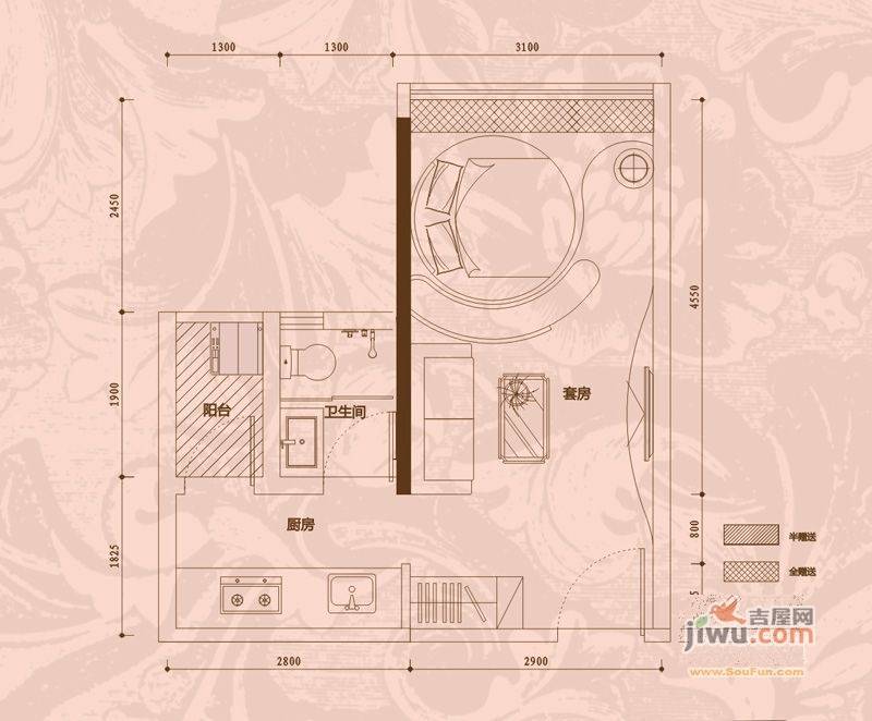 凯南莱弗城1室1厅1卫35.6㎡户型图