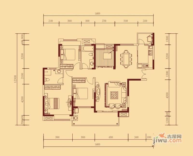 万林湖9期4室2厅2卫142㎡户型图