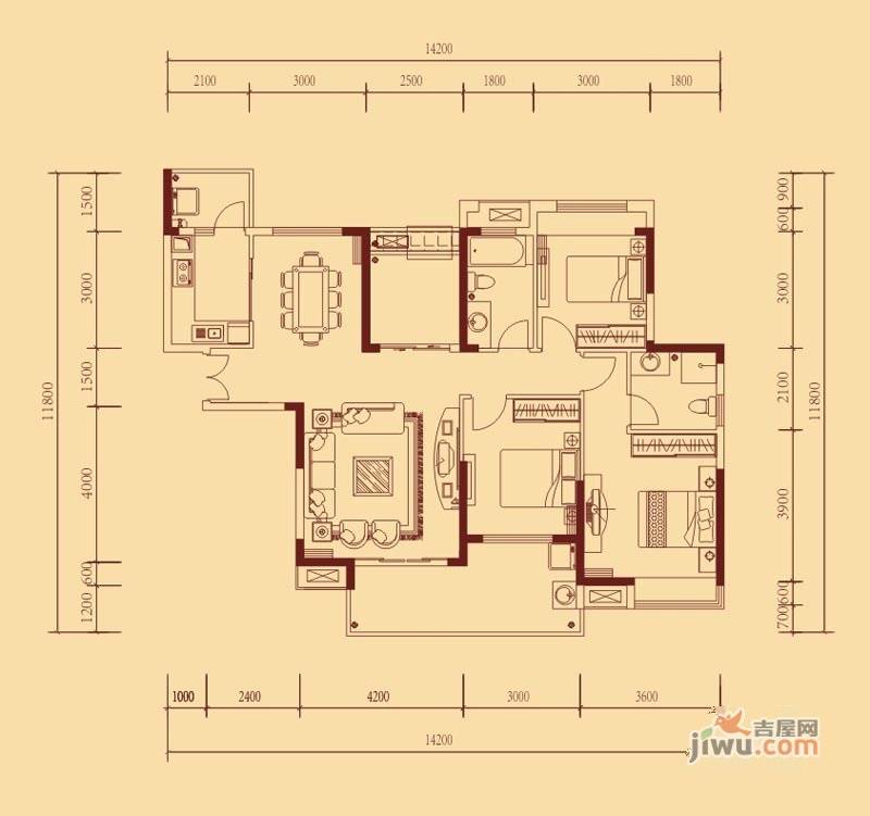 万林湖9期4室2厅2卫142㎡户型图