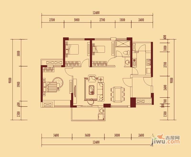 万林湖9期4室3厅2卫180㎡户型图