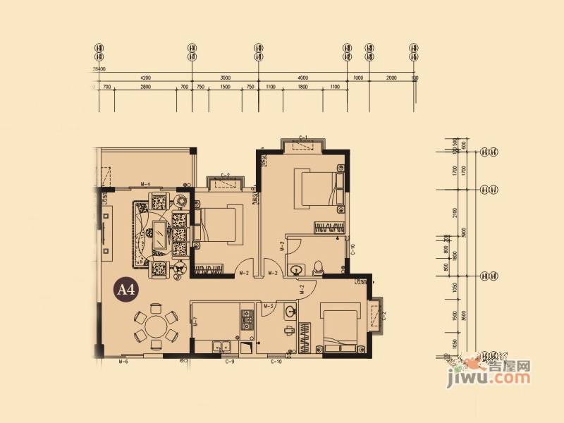 海富豪庭3室2厅2卫127.2㎡户型图