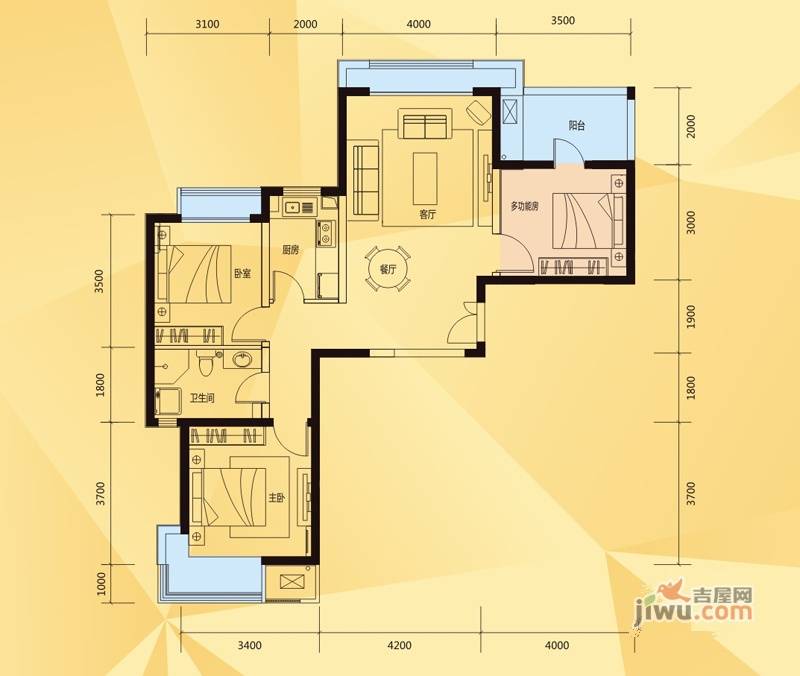 新华联广场2室2厅1卫88.4㎡户型图