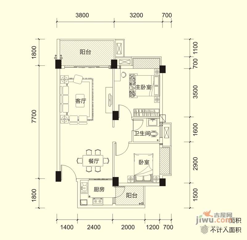 宏新蜜糖小城2室2厅1卫76㎡户型图