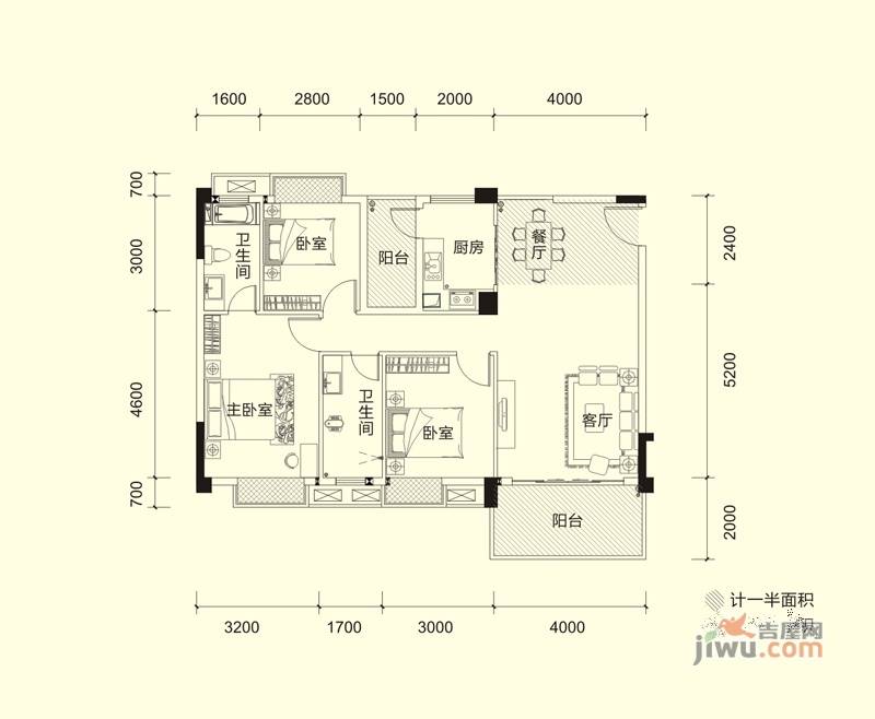 宏新蜜糖小城3室2厅2卫101㎡户型图