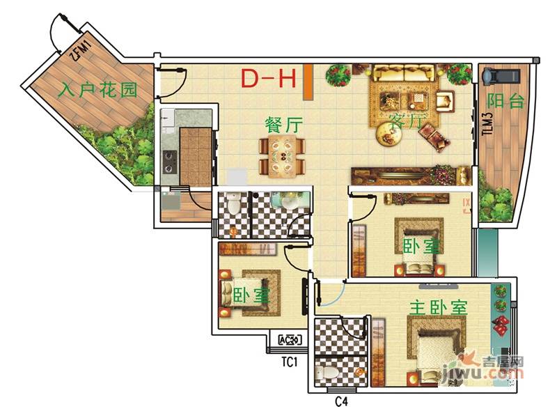 华润·御苑3室2厅2卫117㎡户型图